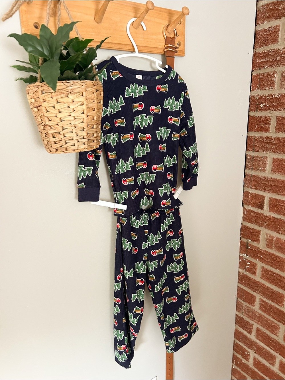 Kids Navy Christmas Tree & Truck Pajama Set